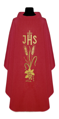 Casulla roja de lino JHS espigas