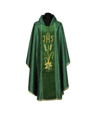 Casulla verde damasco JHS cruz